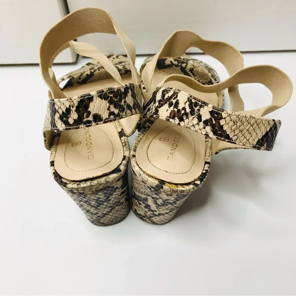 BANDOLINO Snakeskin Print Open Toe Chunky Heel Shoes Size 7M